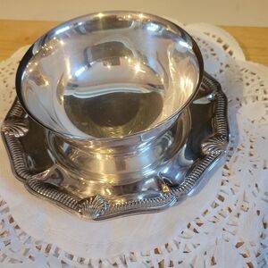 Vintage Gorham Silver Original Gravy Bowl with Attached Underplate